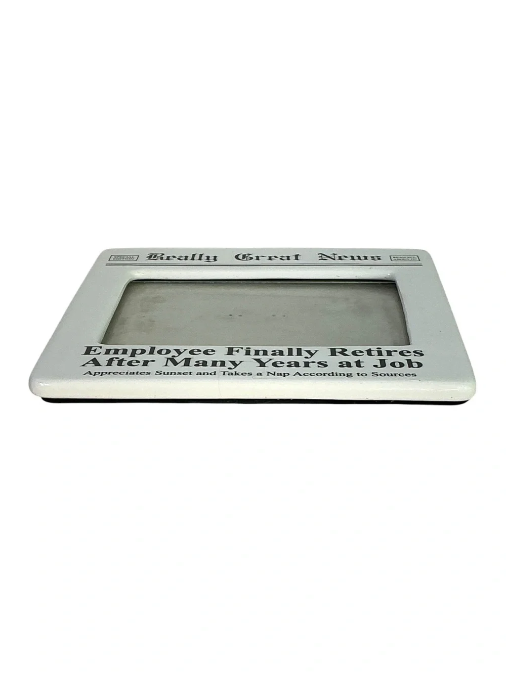 Retirement Photo Frame Vintage Enesco Ceramic Glass Cover Square White Black